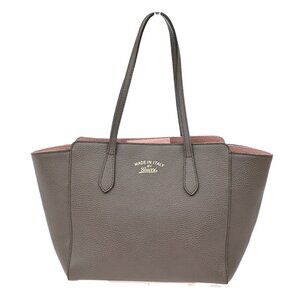 GUCCI Logo Swing Shoulder Tote Bag Leather Brown Pink GHW Italy